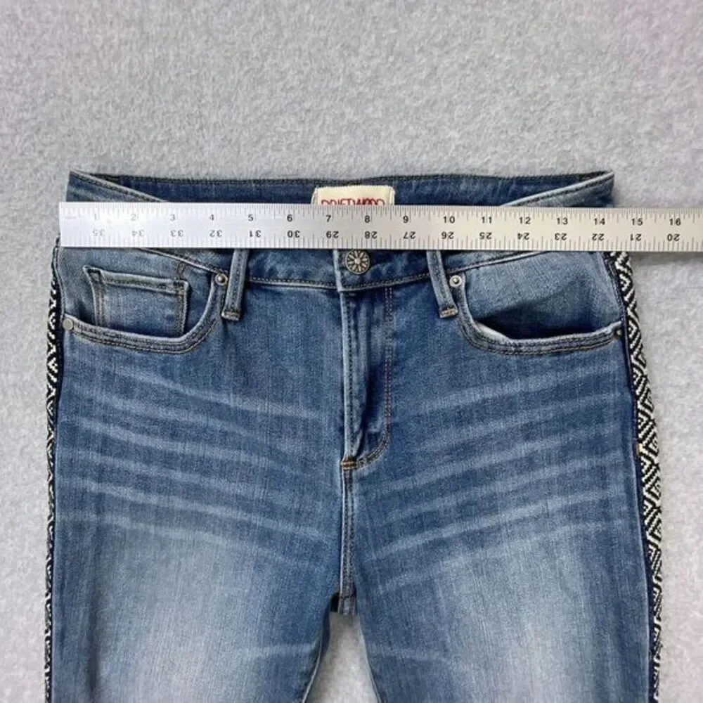 Driftwood Jackie High Rise Jeans Womens Sz 28 x 28 Geometric Stripe Embroidered - Picture 4 of 15